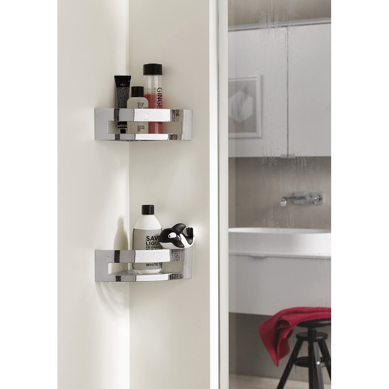 emco SYSTEM2 Chrome Corner Wall Basket with Concealed Fixing High