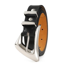 AI DEEBLUE Brown Leather Stylish Belt with Shiny Gold Metal Buckle Unique Inflated Design for Casual Fashion Belts, Black, Small