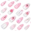 UEYRSEDB Pink Flower Press on Nails Medium Almond Fake Nails