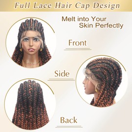 Alebery 36" Full Lace Braided Wigs for Black Women Jumbo Box Braids Lace Front Wig with Baby Hair Lightweight Synthetic Lace Frontal Black Cornrow Twisted Wigs (Brown Mixed Black)