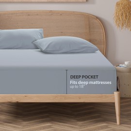 Zaizaihome 100% Egyptian Cotton Cal King Fitted Sheet Only, 800 Thread Count Bottom Sheet Luxury & Softest Premium Hotel Quality, 18” Deep Pocket Fitted Sheet Silky Sateen Weave Grey