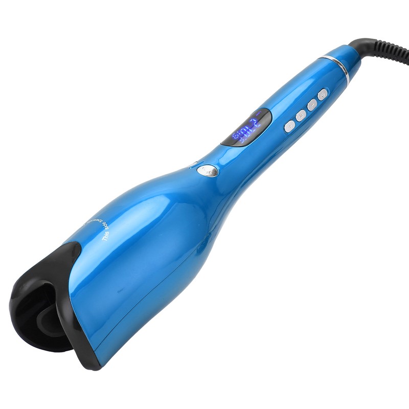 Automatic Curling Iron Wand LED Temperature Display Timer Blue Curling