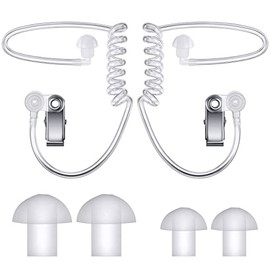 2 Pcs Ear Piece Toys Security Headset Earpiece Agent Costume Prop Earpiece Headphones with 2 Pairs Different Size Headphones Guard, Snap Replacement Acoustic Tube for 2 Way Radio Audio Headsets