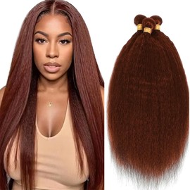 30 32 34 Inch Reddish Brown Bundles Color 33 Yaki Straight Human Hair Bundles Auburn Bundles Human Hair Copper Red Kinky Straight Bundles Human Hair Weave