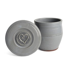 Oregon Stoneware Studio Handmade French Butter Keeper with Pewter Heart Medallion, Light Blue/Slate