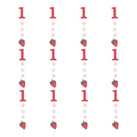 Strawberry 1st Birthday Decorations,Berry Sweet Party Hanging Garland,Number 1 Dots Strawberry Decoration Background,Berry Girl First Birthday Photo Backdrop Party Supplies (Strawberry Garland)