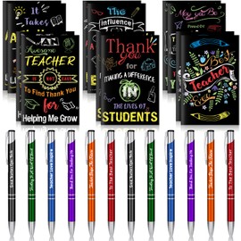 Geyee 24 Pcs Mini Motivational Pens Inspirational Notepads Bulk Appreciation Gifts Small Journals Funny Ballpoint Pen Set Prizes Men Women Office Travel Party Favors(Teacher)