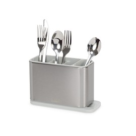 Joseph Joseph Surface Kitchen Sink Silverware Drainer, Utensil Cutlery and Kitchen Gadgets Holder with Draining Base, Stainless Steel, Gray