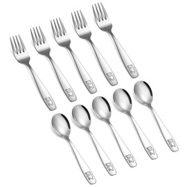 10 Pieces Toddler Utensils Kids Silverware Set, Kids Silverware Stainless Steel Childrens Safe Flatware Metal Baby Utensils Set Small Forks and Spoons for Self Feeding, Dishwasher Safe