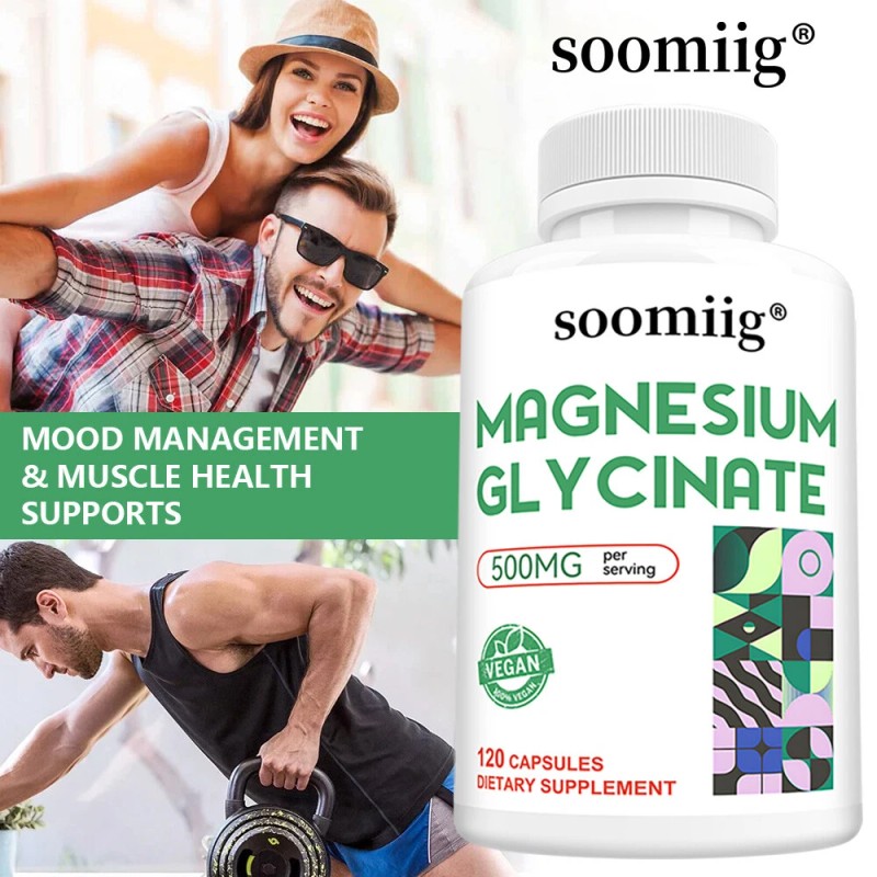 SOOMIIG Magnesium Glycinate 120 Capsules - Improves mood and sleep,