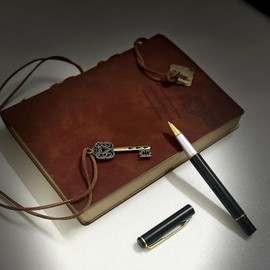 HEmlSkron Leather Bound Notebook Set with Pen for Women Men,160 Pages A5 Thick Pager Journal for Travel,Office,Writing Diary(Light Coffee)