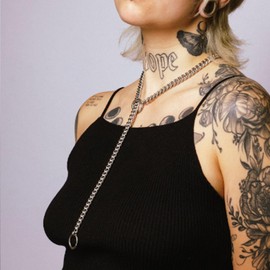 Heart O-ring Slip Chain Choker Necklace for Women Stainless Steel Cuban Chain Heart Necklace Punk Rock Collar Necklace Adjustable Lariat Y Necklace for Men (Silver 2)