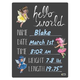 Cohas Hello World Newborn Baby Announcement Chalkboard Sign with Fairy Theme, 5 by 7 Inches, Blue Marker