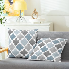 CaliTime Throw Pillow Cases Pack of 2 Cozy Fleece Gradient Geometric Trellis Chain Quatrefoil Accent Decorative Cushion Covers for Couch Bed Sofa Farmhouse Decoration 18 X 18 Inches Smoke Blue Grey