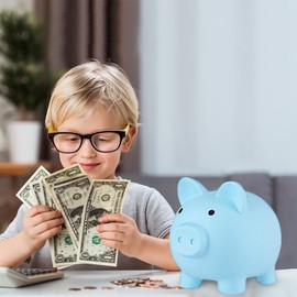 Cute Plastic Pig Money Bank Unbreakable Piggy Bank Toy for Boys Girls Kids Toddler Adults Birthdays Home Decoration (Blue)