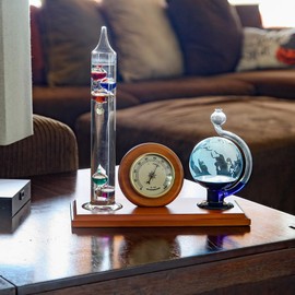 Lily's Home Analog Weather Station, with Galileo Thermometer, Glass Barometer, and Analog Hygrometer, 5 Multi-Colored Spheres (10.5 in x 12 in)