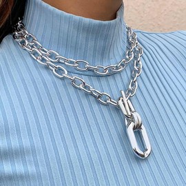 Jovono Chunky Choker Necklaces Layered Necklace Chain Punk Thick Necklace Accessories for Women(Set B)