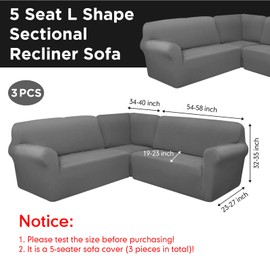 Breling 3 Pcs L Shaped Couch Covers for Sectional Corner Sofa Stretch 5 Seat Washable Corner Sofa Slipcover Sectional Couch Protector for Living Room(Dark Gray,Milk Silk)