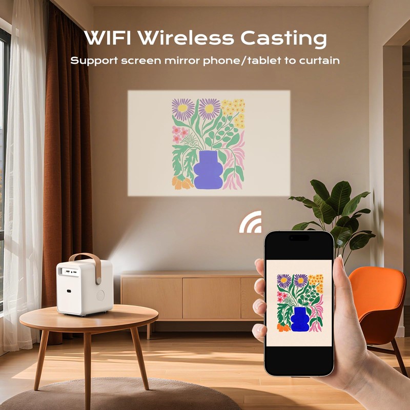 BESGEER Mini Projector WiFi for Tufting, 5.2 Built-in Bluetooth Portable