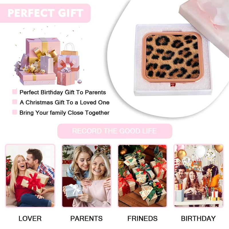 GLINTZ Cheetah Leopard Brown Print Foldable Travel Pocket Mirror Square
