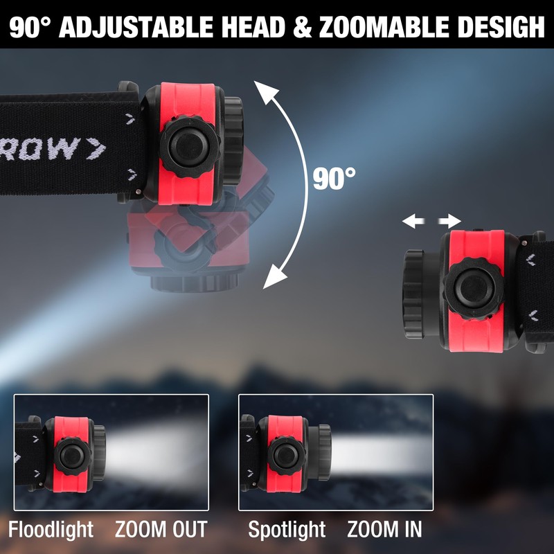 Arrow Rechargeable LED Headlamp, Zoomable Head Lamp with Red/Green/White Light,