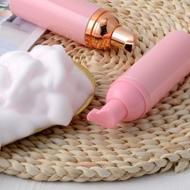 Botella de espuma de 1.7 onzas con bomba de oro rosa (12 unidades). Botellas de espuma vacías para viaje para jabón de manos líquido rellenable, lavado corporal, champú de extensión de pestañas. Tamaño mini de bolsillo sin BPA (rosa)