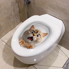 Mouthed Kitten 3D Sticker for Toilet,3D Bathroom Toilet Sticker,Animals 3D Wall Stickers,Stickers for Seat Cover,Cute Decal for,Waterproof Removable Lid Decal Bathroom Decor