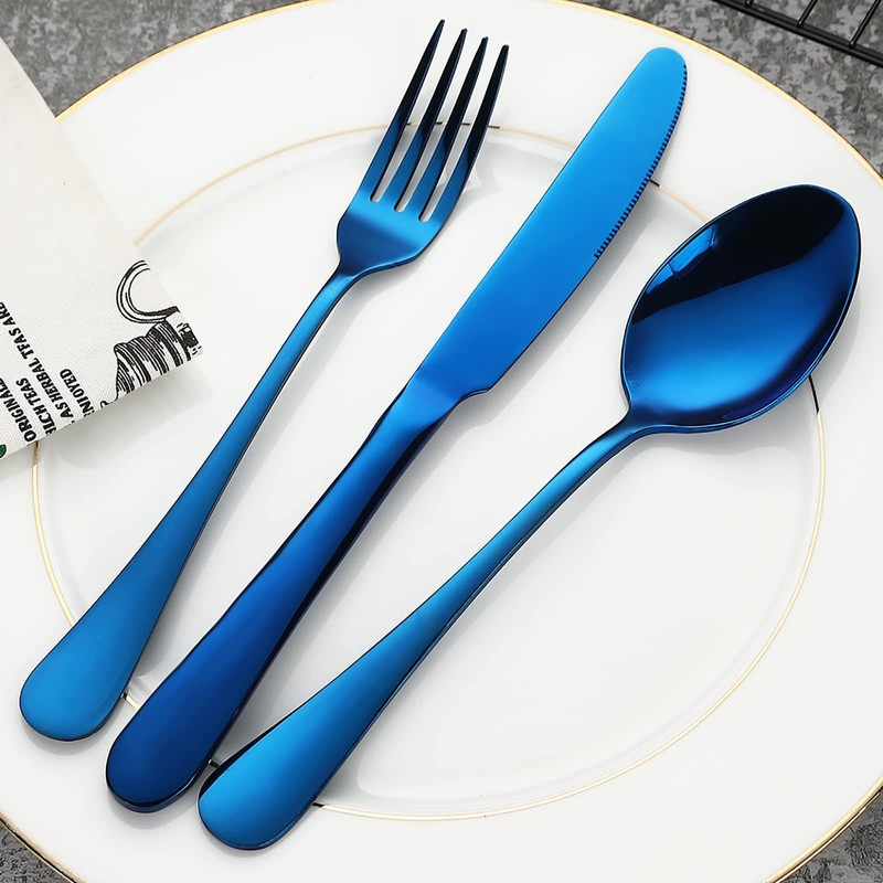 Blue Silverware Set Flatware Cutlery - 20 Pieces Stainless Steel
