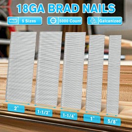 18 Gauge Brad nails 2 inch, 1 1/2 inch, 1 1/4 inch, 1 inch, 5/8 inch | 5000 Count 18ga Brad Nails for Pneumatic, Electric Brad Nailer | Galvanized | Universal Brad Nails