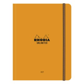 RHODIA 118968C - Unlimited Orange Elastic Notebook - A5+ - Dot Dotted - 120 Detachable Pages - White Clairefontaine Paper 80 g/m - Velvety Touch Cover