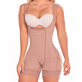 SHAPE CONCEPT 344 y 079 Fajas Colombianas Reductoras y Moldeadoras Post Surgery Compression Garment Tummy Tuck, Cocoa Lateral Zipper, Large