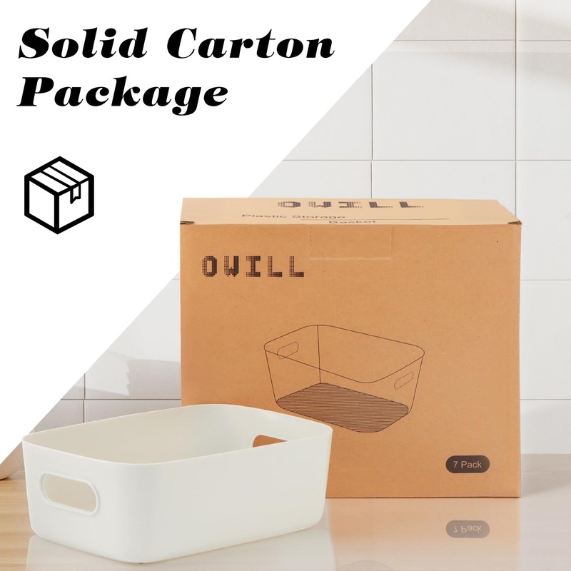 OWill 7-Pack Plastic Storage B-ins 4.2L, Small Organizer Bins for