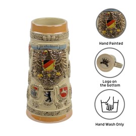 1.1 Liter | OktoberfestHaus Tankard Beer Stein Engraved Collectible Bier Krug German Adler (Eagle) Midieval Coat Of Arms Beer Mugs for Men