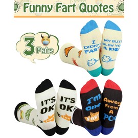 Cutecrop 3 Pairs Funny Fart Socks for Men Silly Fart Pattern Crew Dress Christmas Socks Novelty Sarcastic Pass Gas Toot Gifts Birthday Gifts
