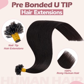 S-noilite Keratin Human Hair Extensions, 50 Strands, 50g, Pre-Bonded U Tip Nail Hair Extensions, 100% Remy Human Hair (55 cm, #1B Natural Black)