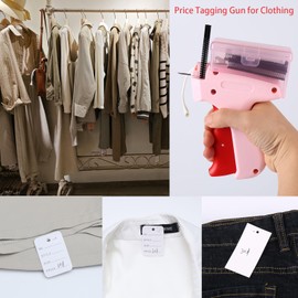 Tagging Gun Kit for Clothing, Micro Tag Gun for Clothes, Quick Clothing Fixer, Mini Quick Sewing Gun, Garment Tag Gun Price Tagger Stitching Guns with 5 Needles 100 Tags 1200 Pcs Barbs Fasteners Pink