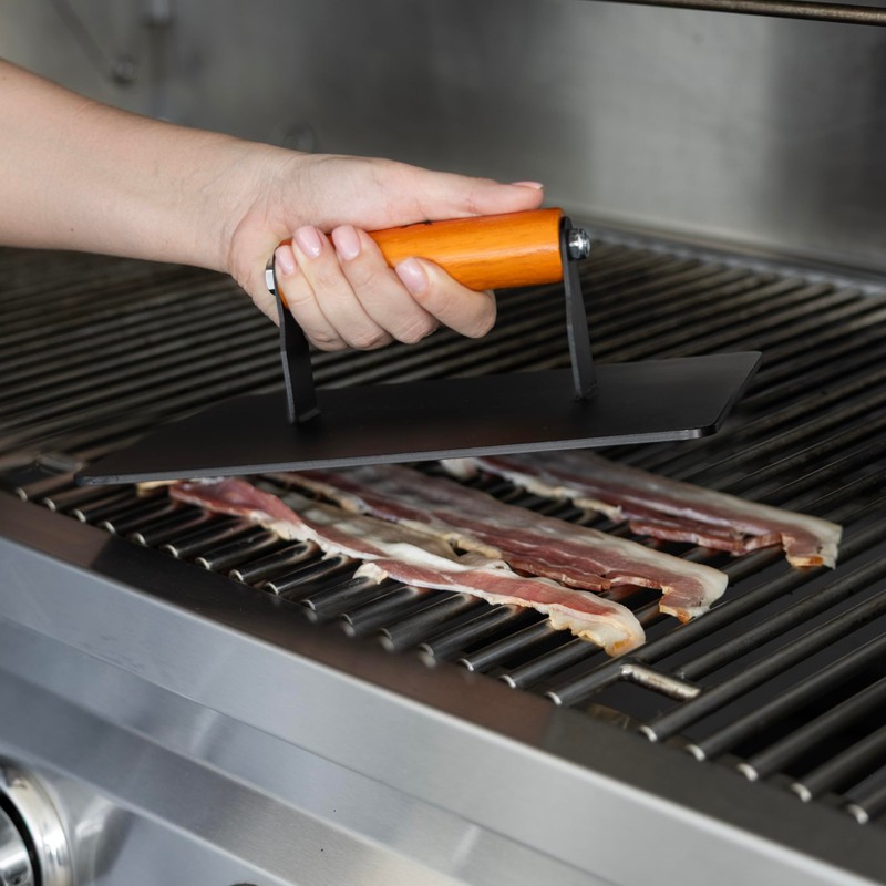 Outset XL Grill Press, Iron Smash Burger Press with Wood