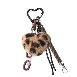Leopard Heart Charm Plush Keychain Fluffy Mini Backpack Keychain Leopard Bag Charms for Handbags Fuzzy Heart Key Chains Y2k Bag Purse Accessories Print Leopard Keychain Plush Purse Rope Charms