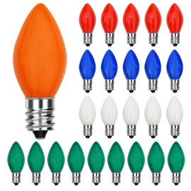 Konictom Multicolor Light Bulbs,C7 Spare Incandescent Christmas Light Bulbs,5w Vintage Ceramic Light Bulbs C7/E12 Base for Outdoor Indoor Christmas Tree&String Lights