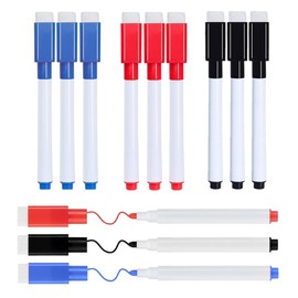KQOZG Pack of 12 Whiteboard Markers, No Magnetism, Dry Erase Marker for Magnetic Board Flipchart, Whiteboard Sponge with Pens, for Home, School or Office (Black, Blue, Red)
