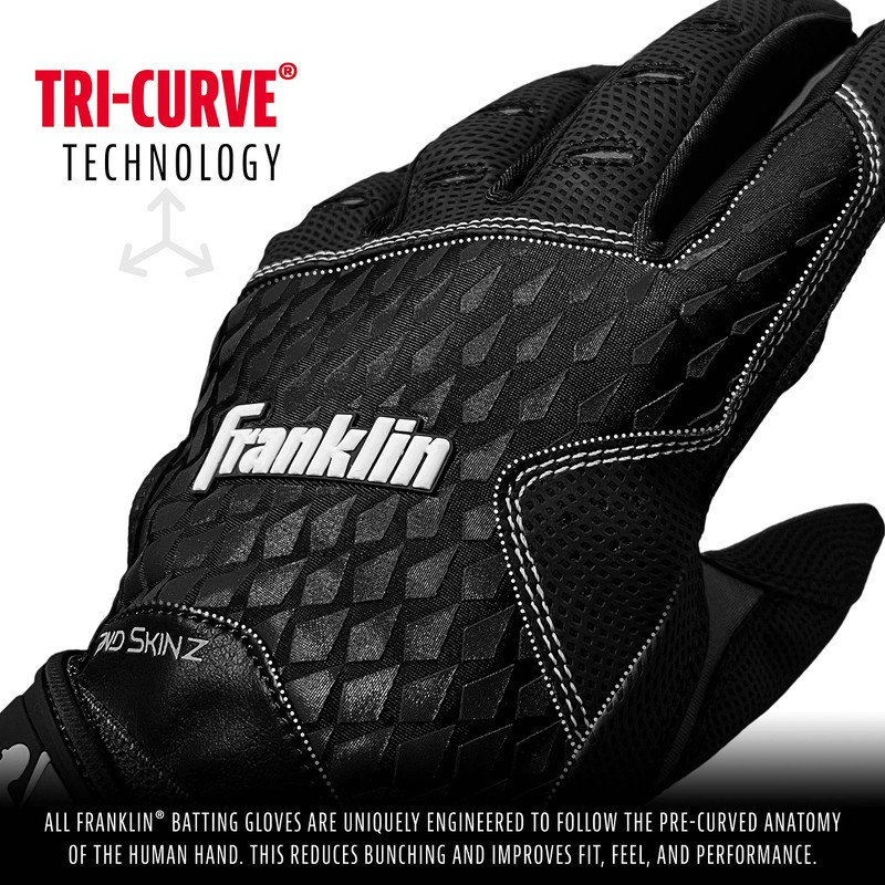 Franklin Sports 2nd-Skinz - Guantes de Bateo, Negro, Juvenil, Mediano