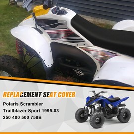 Kistrba Seat Cover Compatible with 1995-2003 Polaris Scrambler Trailblazer Sport 250 400 500 758B, Heavy Duty Leather ATV Seat Cover Replacement, Black