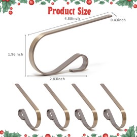 Juego de 4 soportes de calcetín de Navidad para manto, ligeros y ajustables, ganchos de metal para chimenea, para decoración de fiestas de Navidad, ganchos antideslizantes para calcetines (bronce)