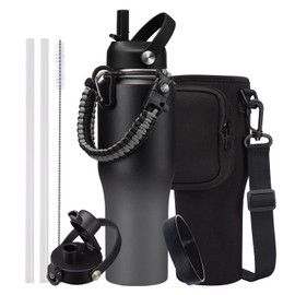 RRYFOUR Insulated Water Bottle Fit in Car Cup Holder - 32oz Stainless Steel Tumblers with Straw & Spout Lids, Paracord Handle, Carrier Bag & Bottle Boot, Insulated Tumbler Mug Keep Cold-48H &Hot-12H
