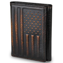 DK86 USA Flag Trifold Wallets for Men American Flag Wallet Full Grain Leather with Hand Burnished Tri-Fold Wallet RFID Blocking