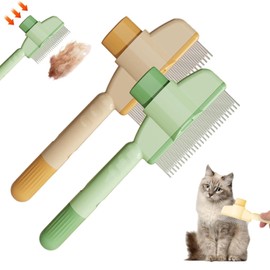 Pet Hair Removal Comb Flea Comb, Dog Cat Hair Grooming Flea Comb Float Remover Brush, One-Click Release Button Self-Cleaning DeShedding Cat Hair Removing Matted Fur Detangling Comb