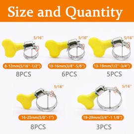 Dianrui 30 PCS Thumb Screw Hose Clamps Assortment Kit 5/16"-1-1/8"(8-29mm) Key-Type Hose Clamp Stainless Steel for Pipe, Fuel Line, Plumbing, Intercooler, Tube and Automotive