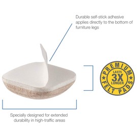 SoftTouch 4715895N Extended Wear Felt Furniture Pads for Hard and Uneven Surfaces, 1-1/2 Inch, Linen, 16 Count
