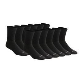 Dickies Men's Dri-Tech Mid-Crew Comfort Length Moisture Control Socks, Available in M-XL, (6, 12 Pairs), Comfort Length Black Solid (12 Pairs), Large
