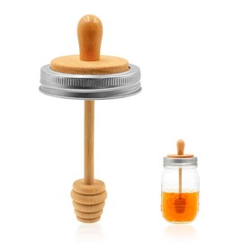 Wooden Mason Jar Honey Dipper with Lids Set - Honey Dipper Wooden Stick for Regular Mouth Mason Jars, Honey Spoon Honeycomb Lids for Regular Mouth 16 oz Mason, Ball Jars